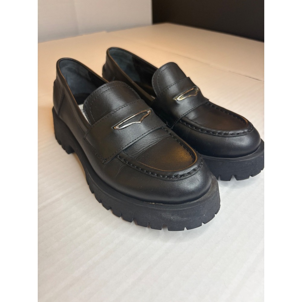 Steve Madden Lawrence Black Leather Chunky Platform Loafers Y2K Academia Sz 5 - Picture 2 of 10